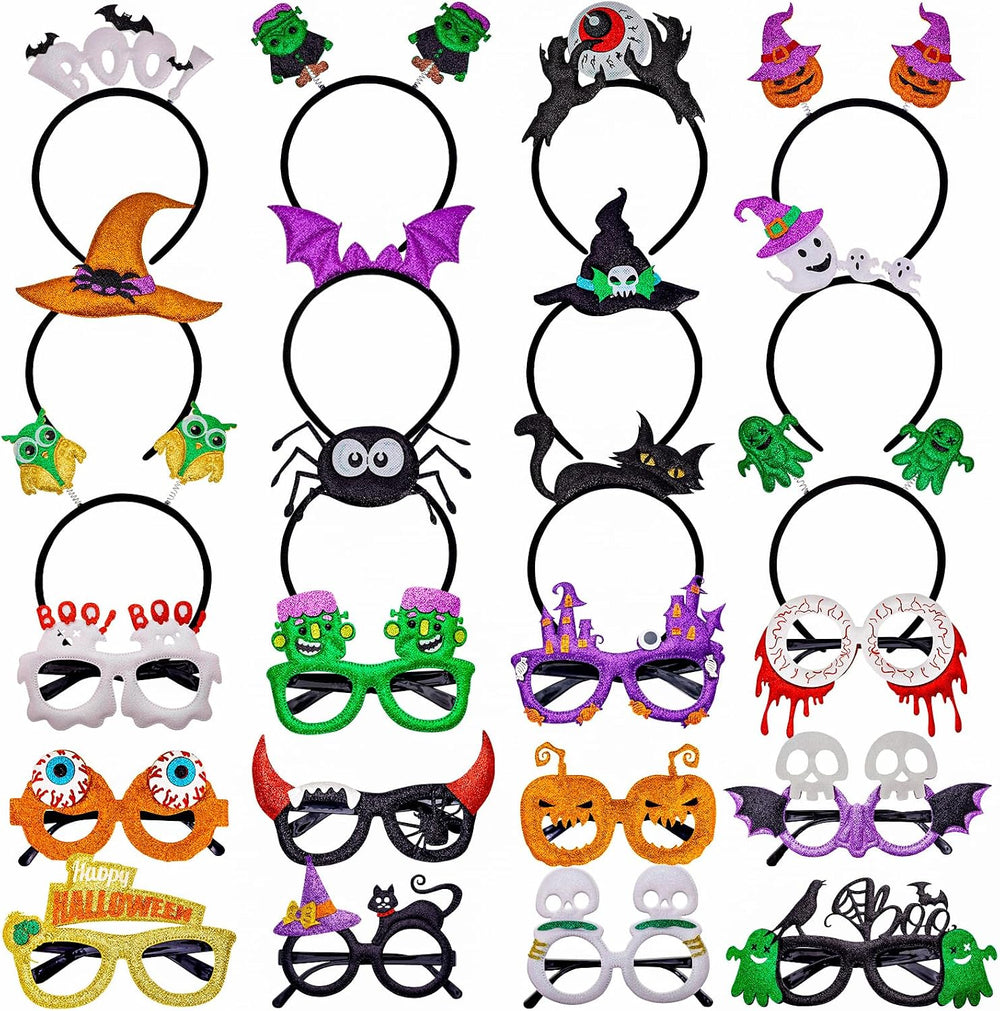 MGparty 24PCS Halloween Headbands and Glasses Frame Set Party Favor