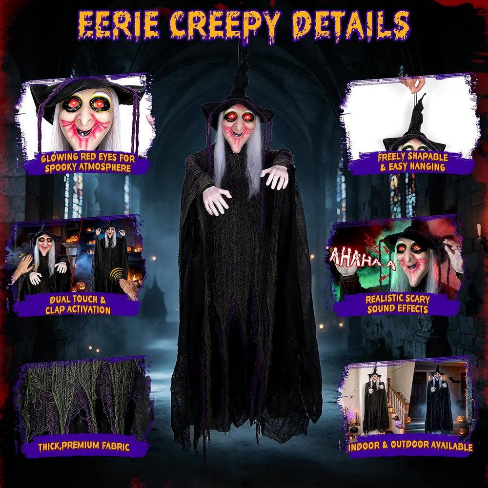6ft 70'' Large Hanging Witch Scary Halloween Decorations Outdoor Indoor