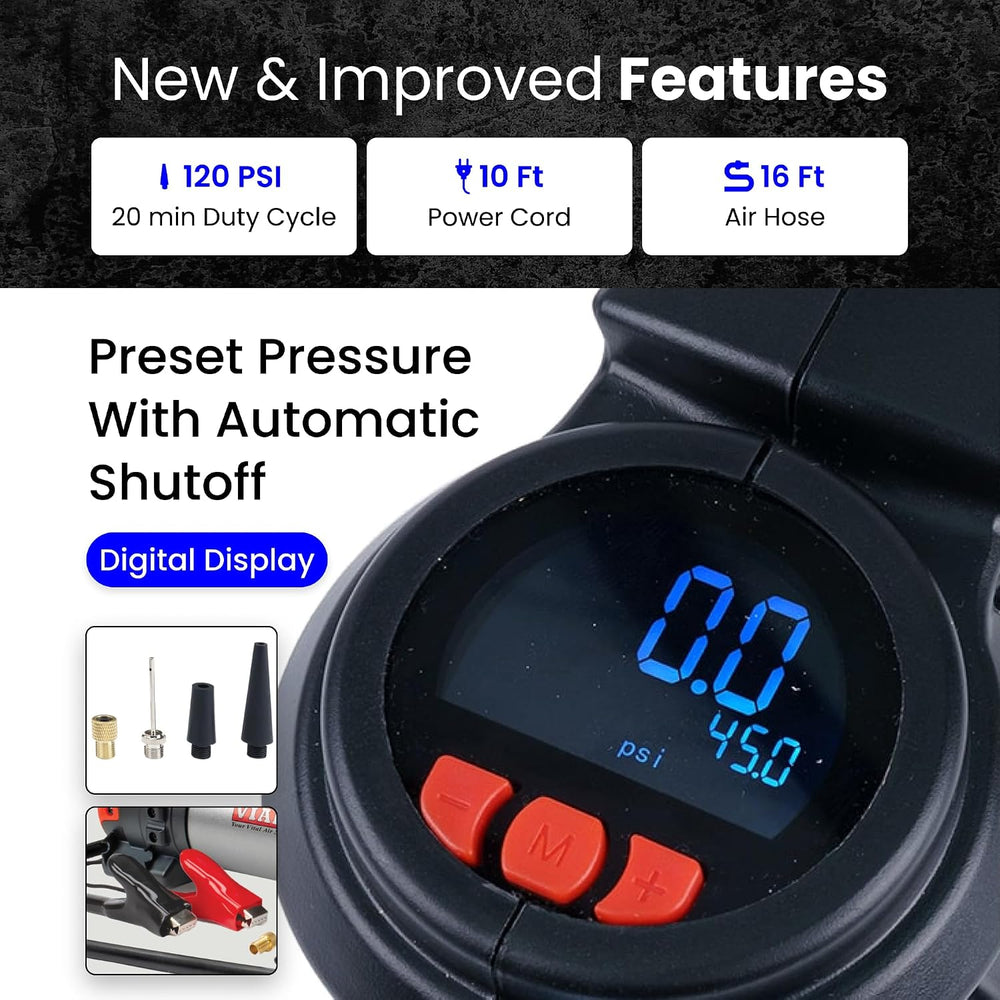 VIAIR EVC88P Digital 12V Tire Inflator, 120 PSI with Auto Shut Off for Cars
