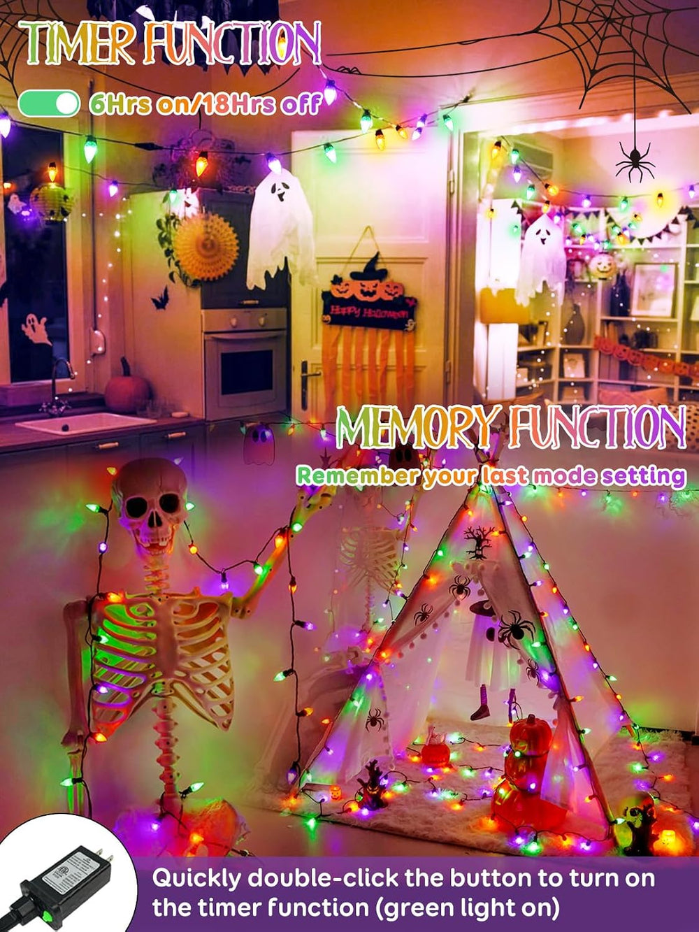 250 LED Linkable C6 Halloween Lights 82FT Halloween Lights Outdoor Indoor