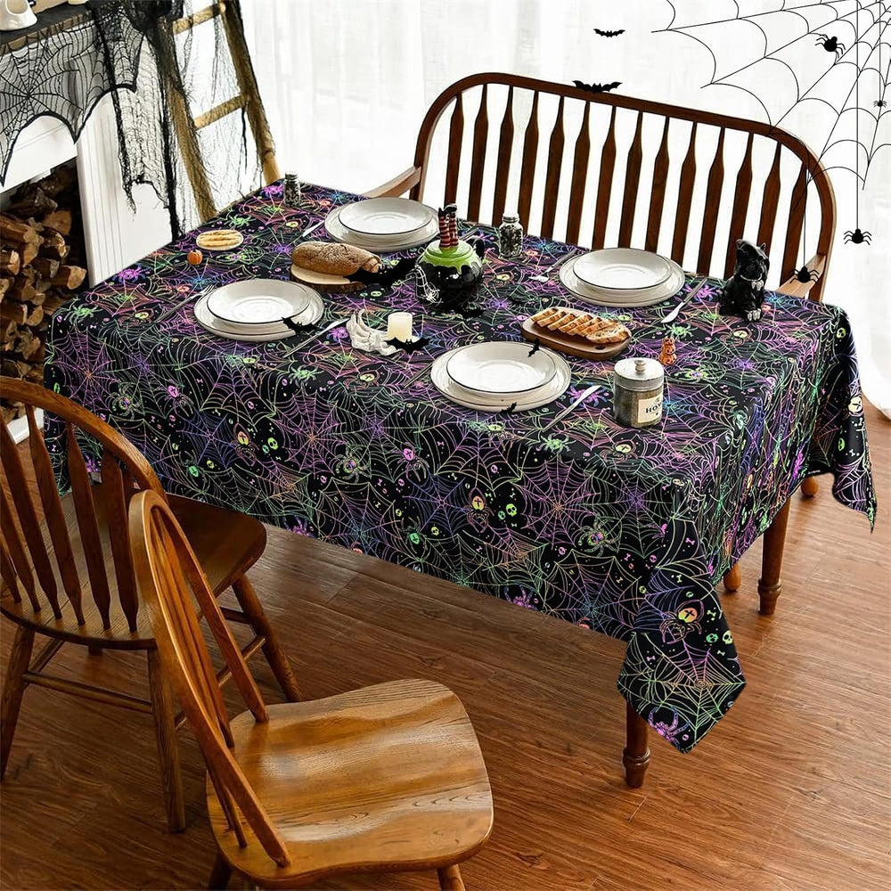 FRAMICS Halloween Tablecloth, Blacklight Table Cloth, Black Spider Web Table ...