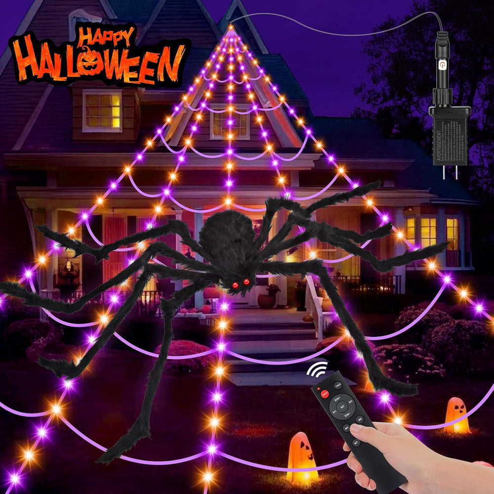 OCATO 200" Halloween Decorations Spider Web Lights Outdoor +59" Fak...
