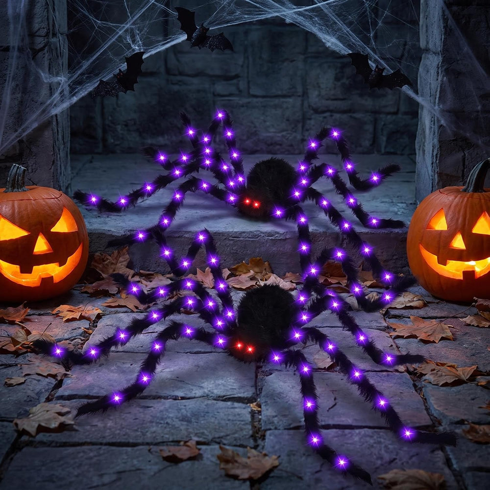 2 Pack 50 Inch Giant Light Up Halloween Spider Decoration Outdoor Indoor,Glow...