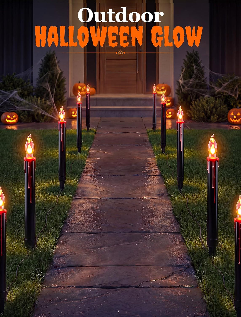 19.5Ft Halloween Candle Pathway Lights, 10-Light Black Blood Drip Stakes