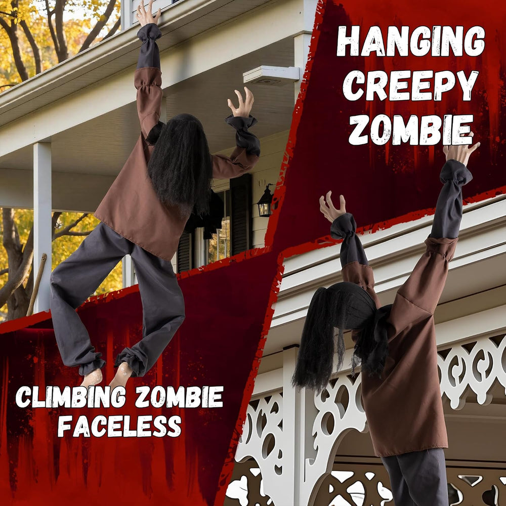 Halloween Decorations Animatronic Climbing Zombie Faceless Hanging Creepy Zom...