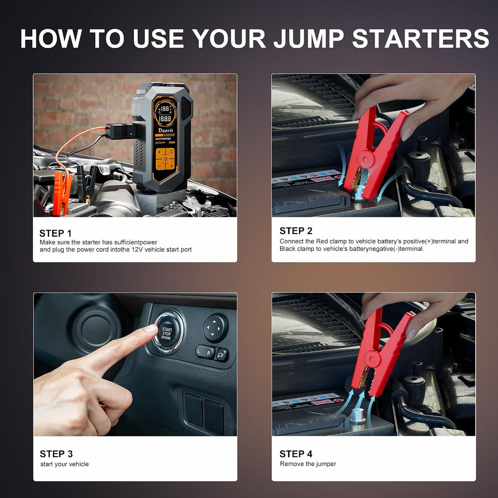 6000A Jump Starter with Air Compressor, 10-in-1 Car Jumper Starter Portable, ...