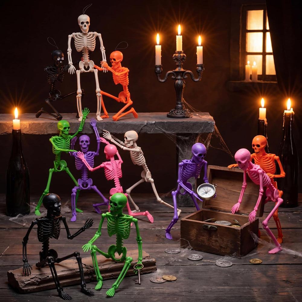 JOYIN 12 PCS Posable Halloween Skeleton Decor 16 Inches, Full Body Posable Jo...