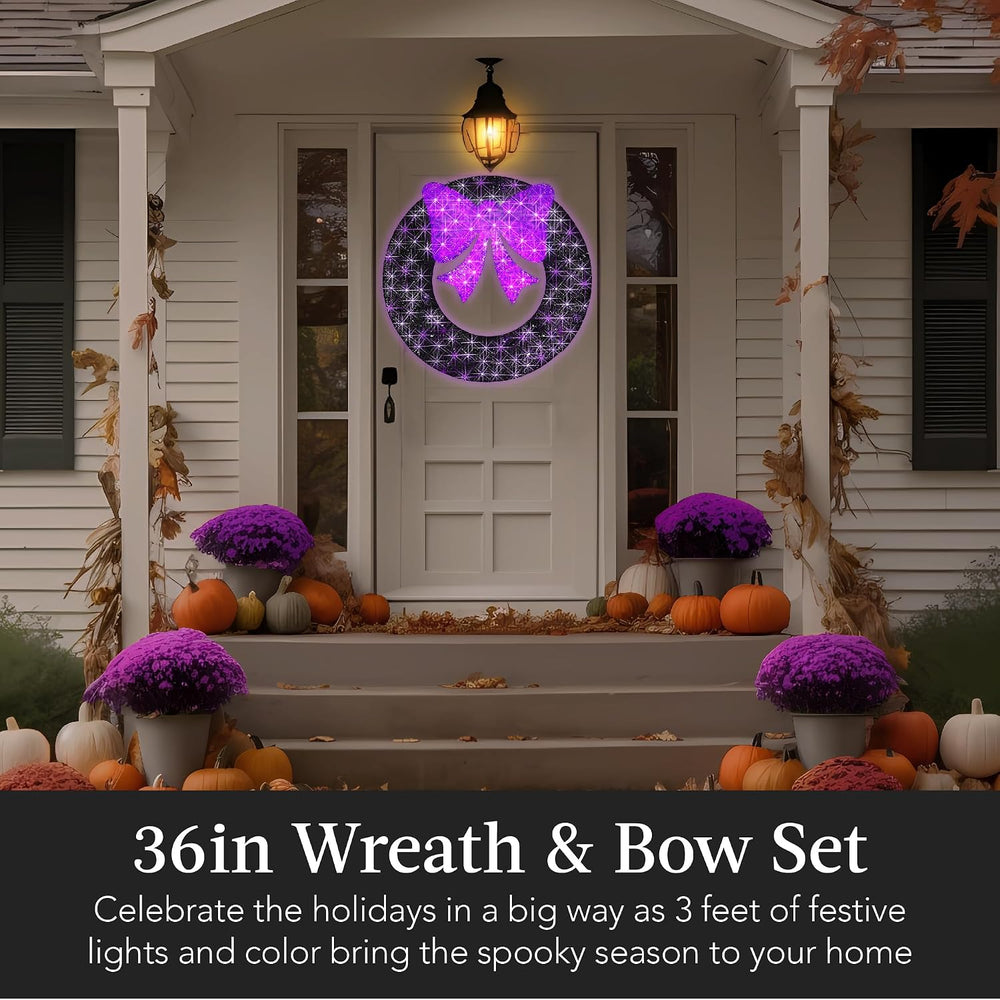 Best Choice Products 36in Pre-Lit Outdoor Halloween Wreath, LED Metal Holiday...