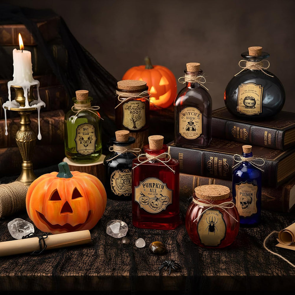 LemonRoad 8 Pcs Potion Bottles Halloween Decoration Glass with Cork, Gothic