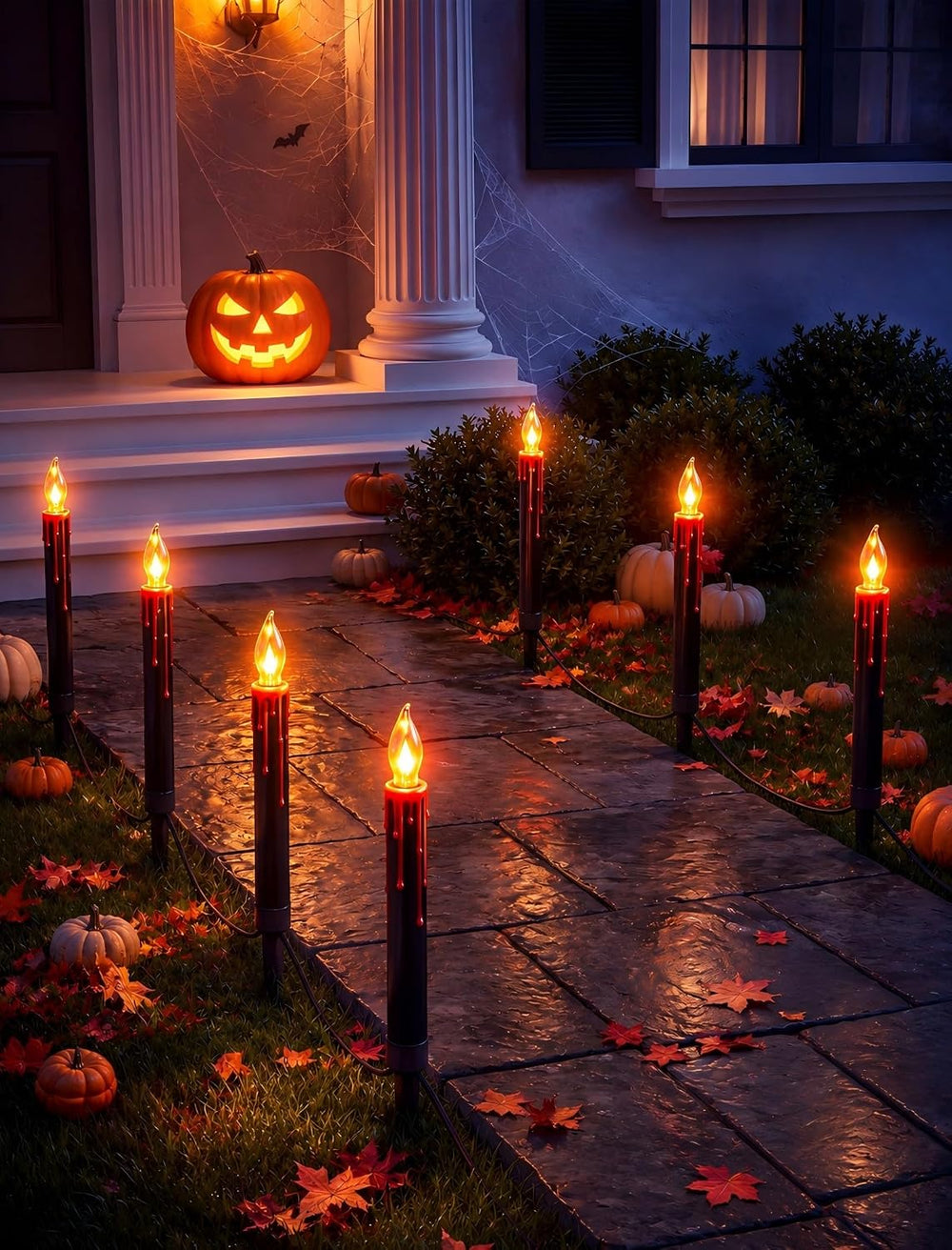 19.5Ft Halloween Candle Pathway Lights, 10-Light Black Blood Drip Stakes