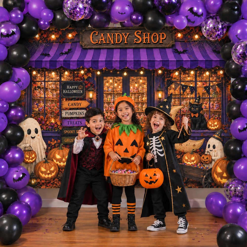 Fabric 8x6ft Halloween Candy Shop Photography Backdrop, Photo Booth Decor