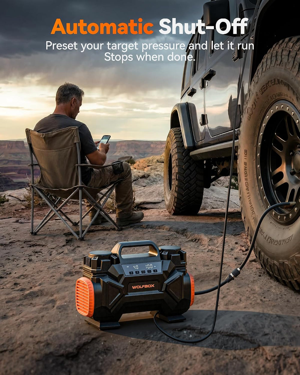 WOLFBOX HyperFlow60D 12V Portable Air Compressor, 60-Minute Runtime Offroad A...