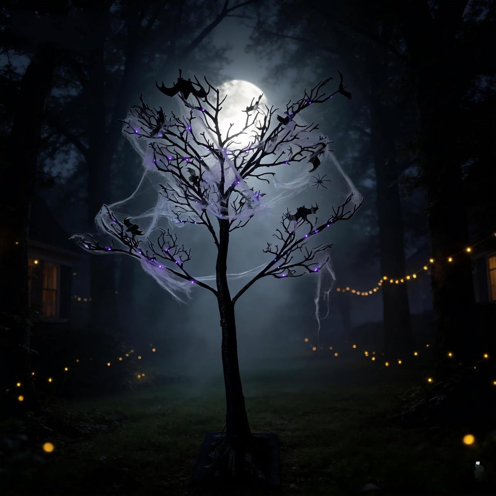 HipTree Lighted Black Halloween Tree 4ft with 150LED Orange Purple Lights