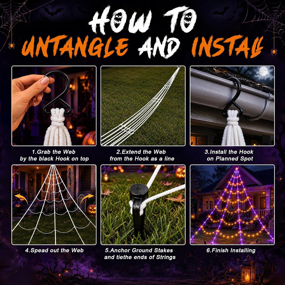 Halloween Decorations Spider Web Lights Outdoor+60CM/125CM Fake Spider