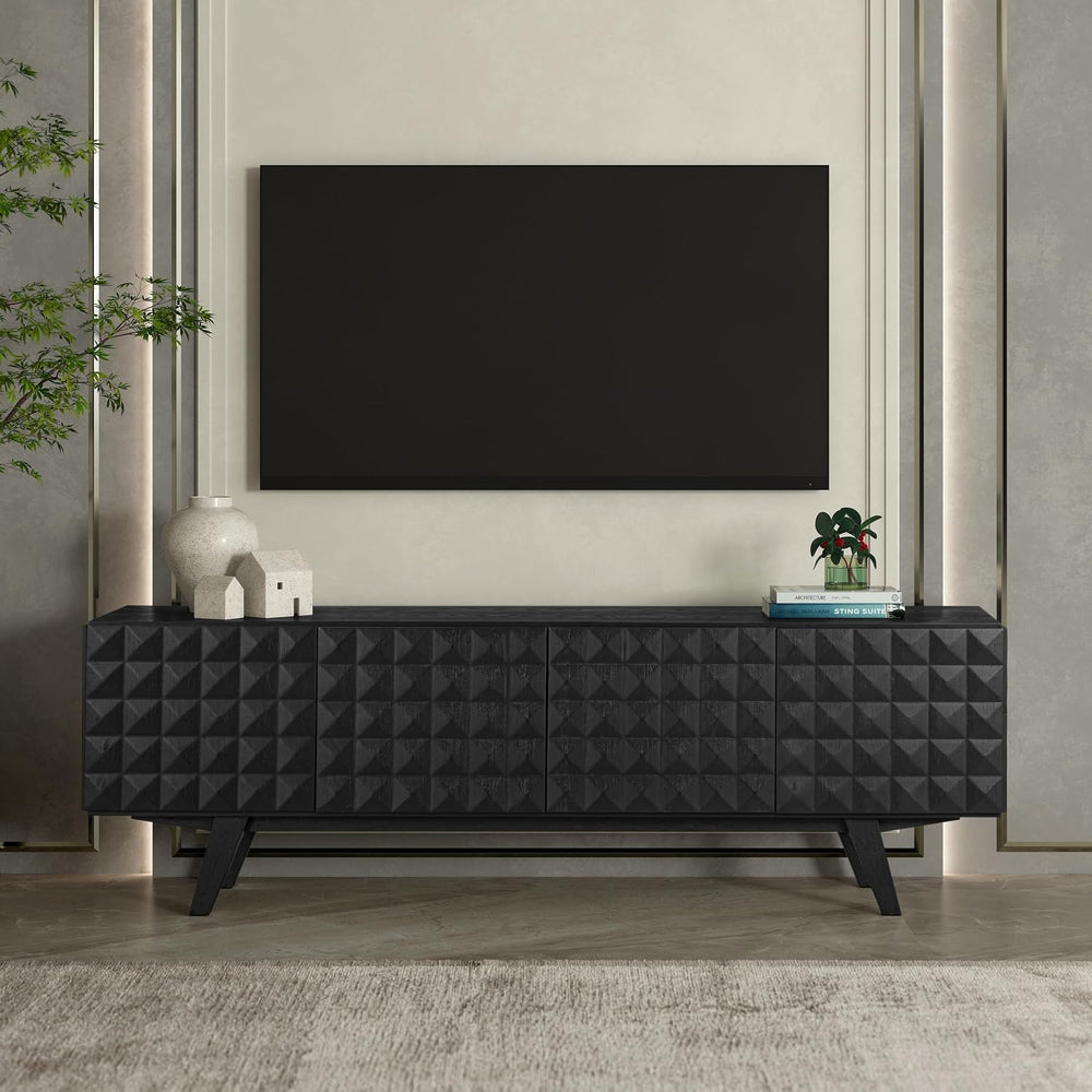 NTC Sapa Mid-Century Modern Solid Wood TV Stand 4-Door Media Console with Car...