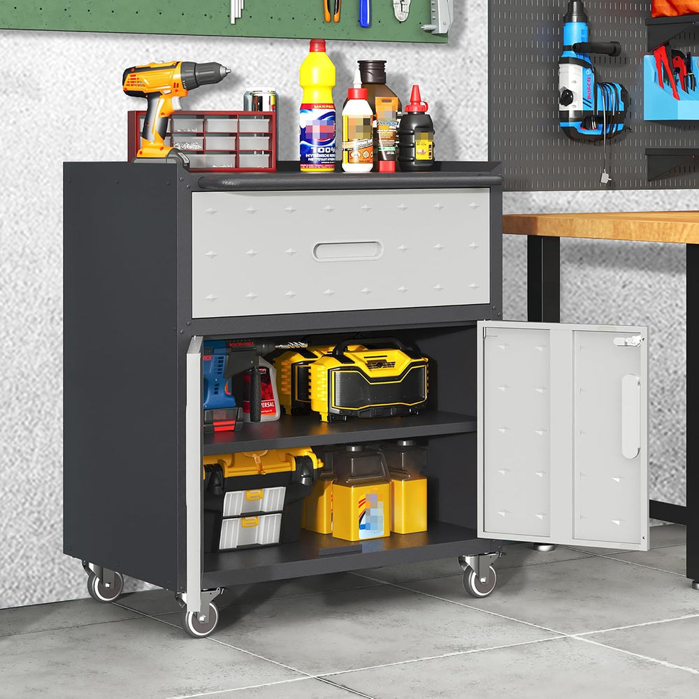 Garage Cabinets,Metal Garage Storage Cabinet with Wheels,Lockable Rolling Too...