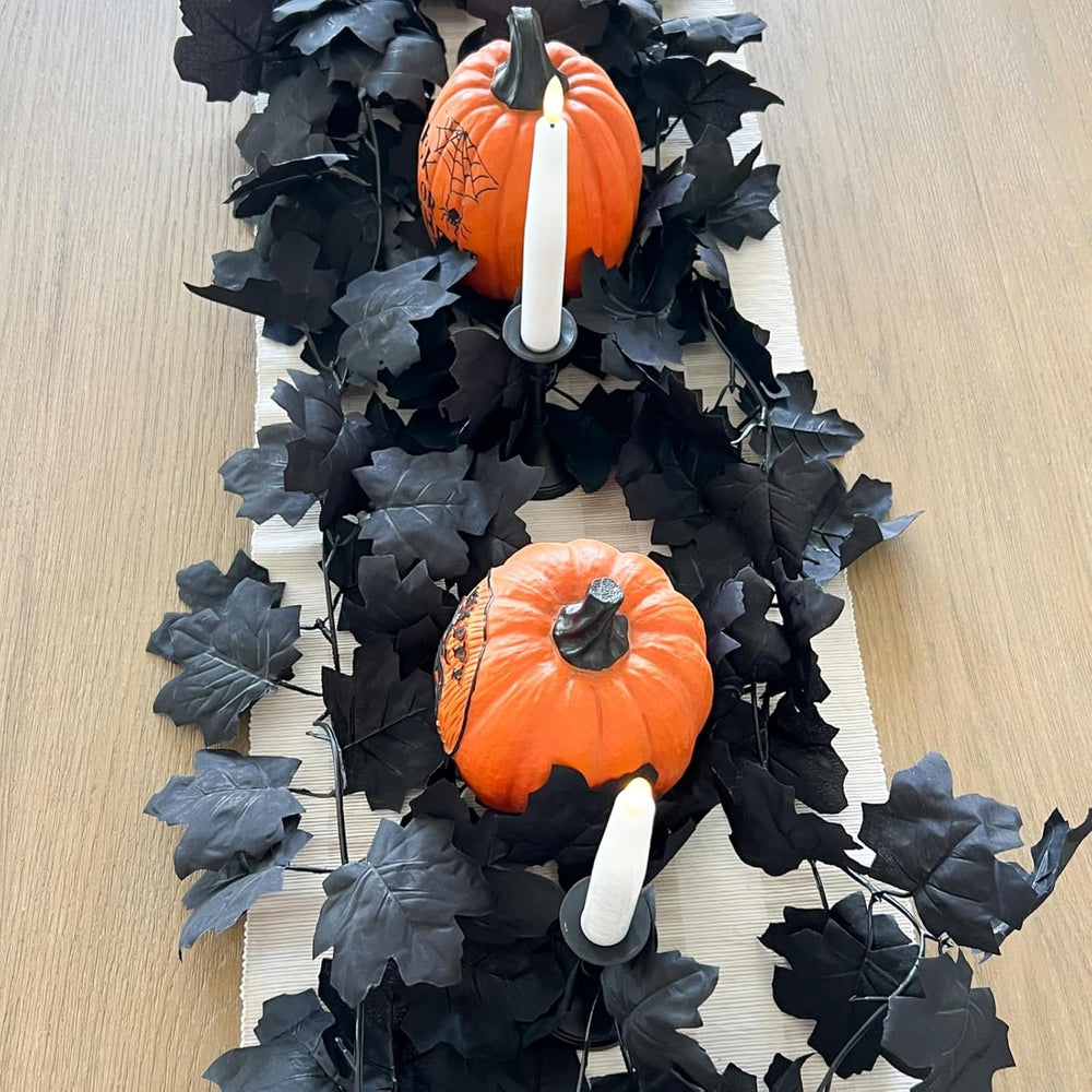 CQURE 10 Pack Black Fall Leaf Garland, Total 59Ft Halloween Garland Hanging V...