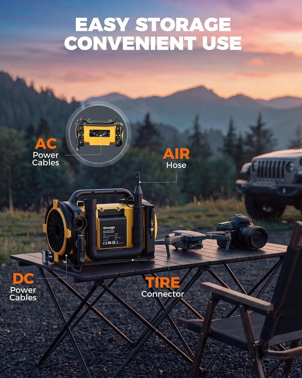 Tire Inflator Portable Air Compressor - 12V DC/120V AC Dual Power