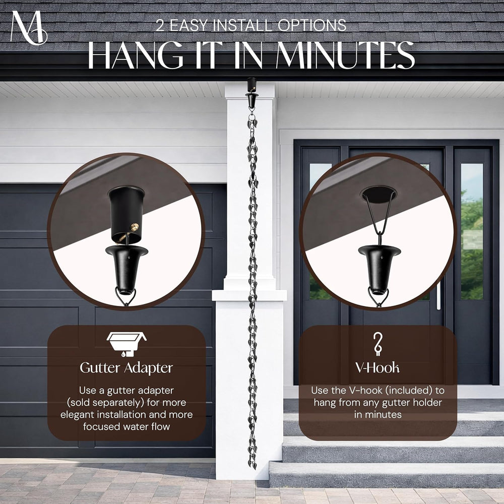 Monarch Rain Chains Aluminum Cascading Leaves Black Rain Chains for Gutters –...