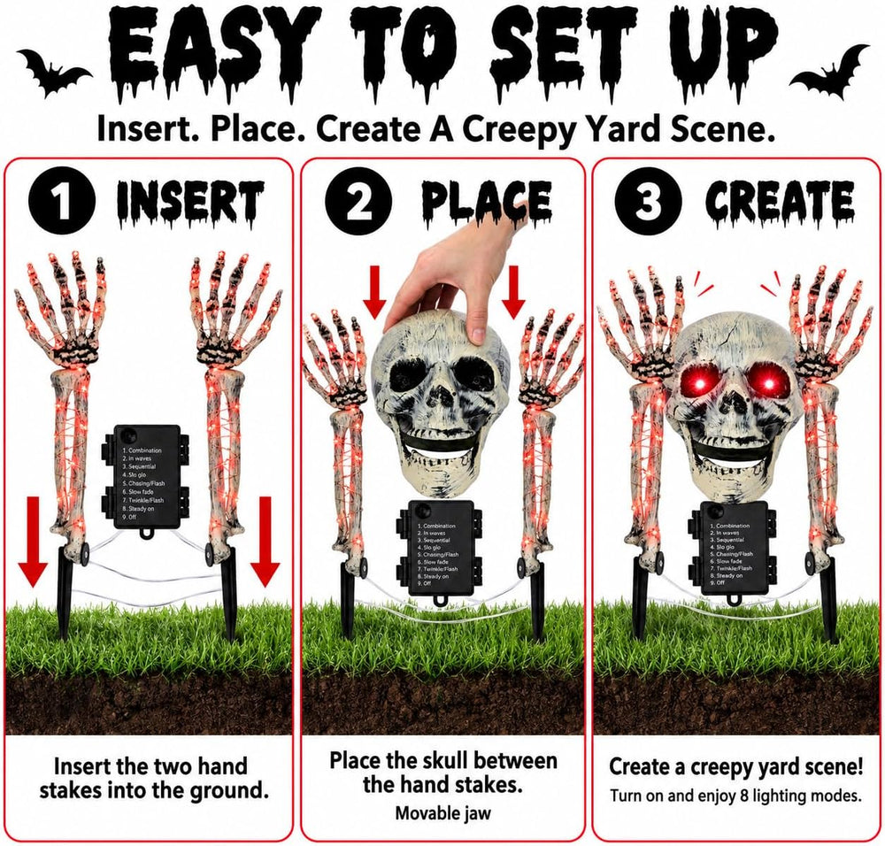 FLYSNK Lighted Halloween Skeleton Groundbreaker Decorations Outdoor, Spooky S...
