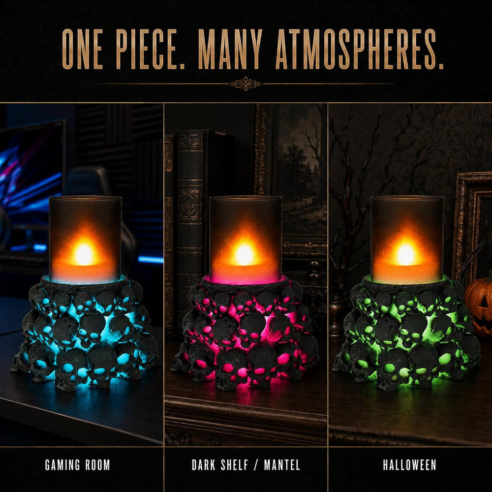 Skull Flameless Candle with Timer, Gothic Decor, Halloween Decor