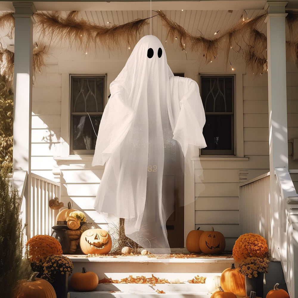 JOYIN Halloween Hanging Light up Ghost, 47" White Ghosts with Purple LED...