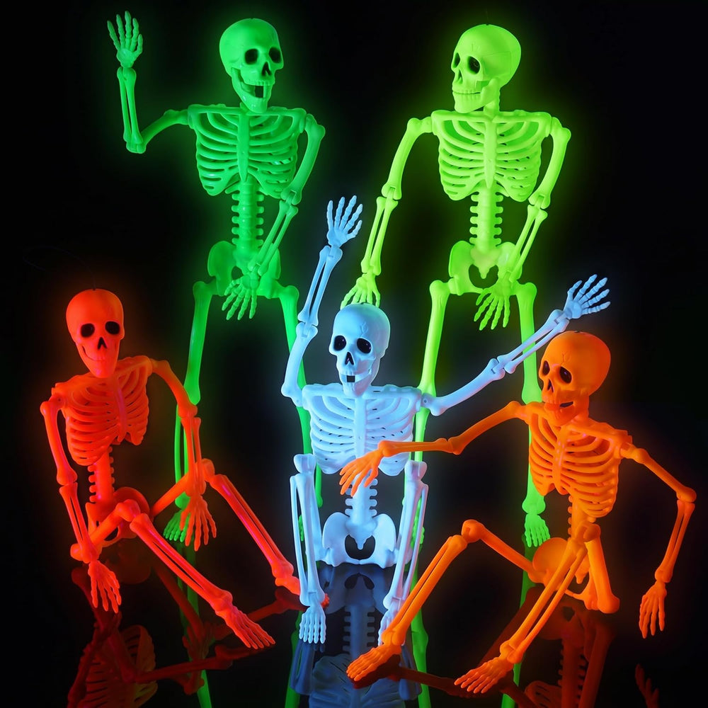 JOYIN 5 PCS 16" Blacklight Reactive Halloween Skeleton, Small Skeleton D...