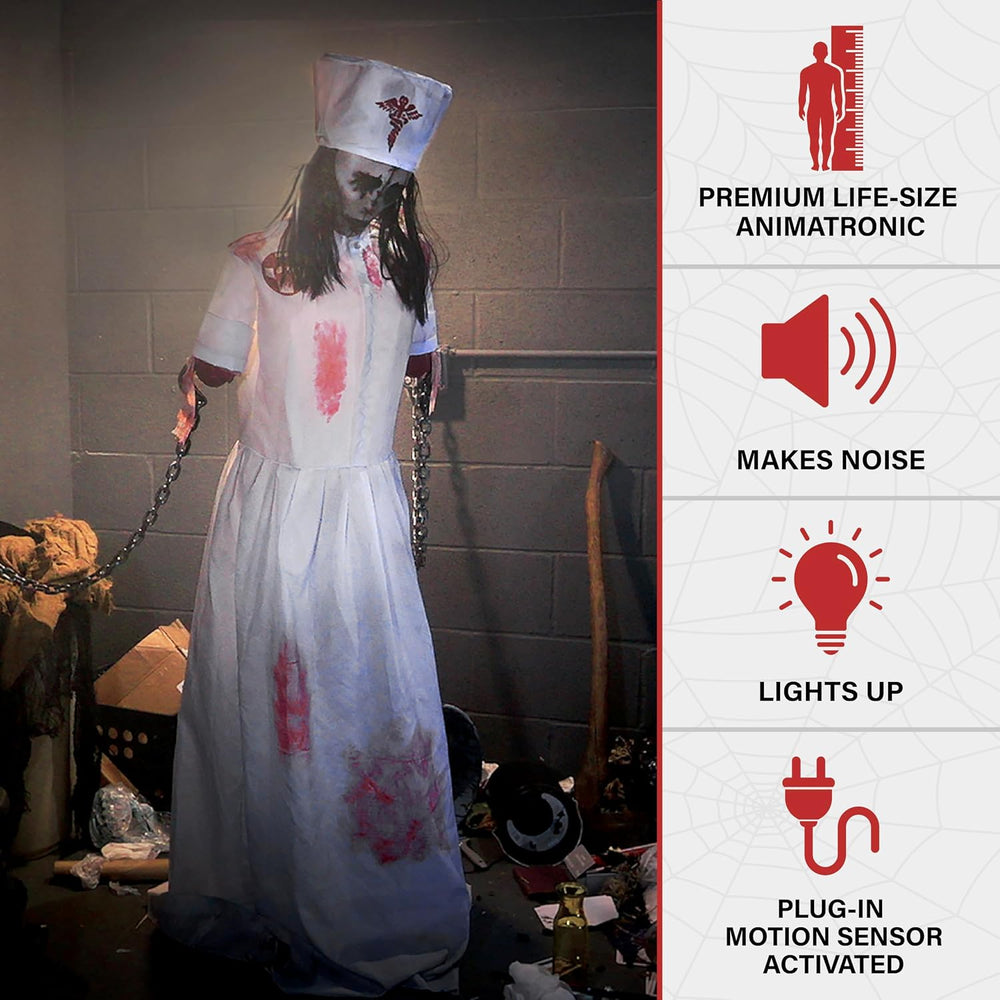 Haunted Hill Farm Life-Size 5.2-Ft Animatronic Convulsing Nurse by Tekky Hall...
