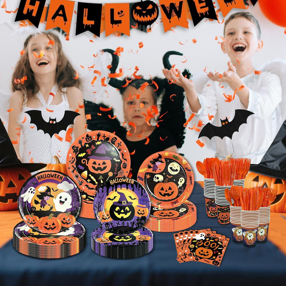 UJoyant 700 PCS Halloween Plates and Napkins Sets, Halloween Party Supplies I...