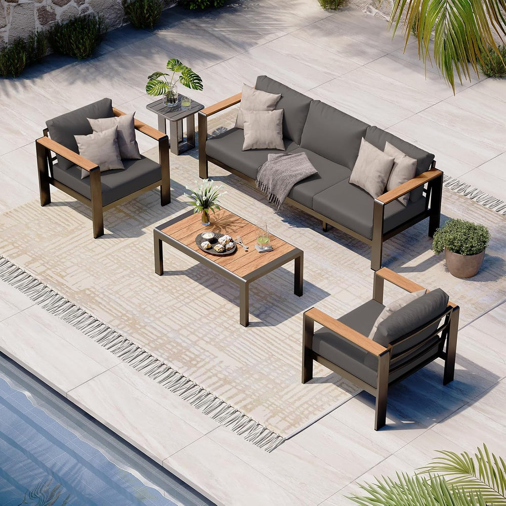 Aluminum Outdoor Patio Furniture Set with Coffee Table, 4 Piece Patio Convers...