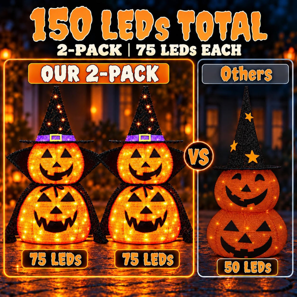 Outvita 2PC Halloween Collapsible Pumpkin Decoration, 150 LED Pop-Up Pumpkin ...