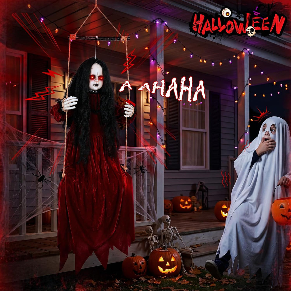 56'' Hanging Swinging Ghost Doll Girl Halloween Decorations Outdoor I...