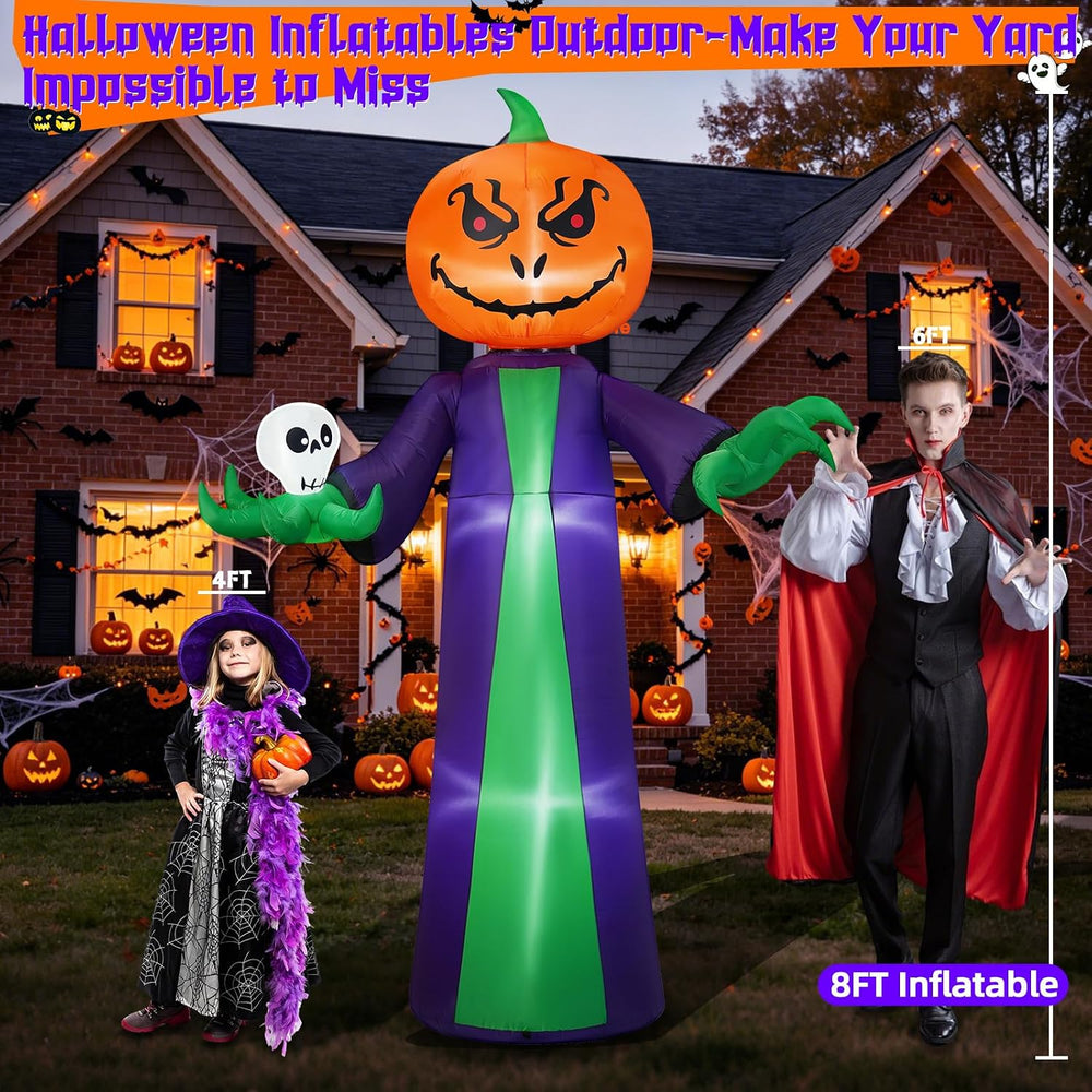 Halloween Inflatables 8FT Giant Pumpkin Monster with 180ยฐ Rotating Head &...