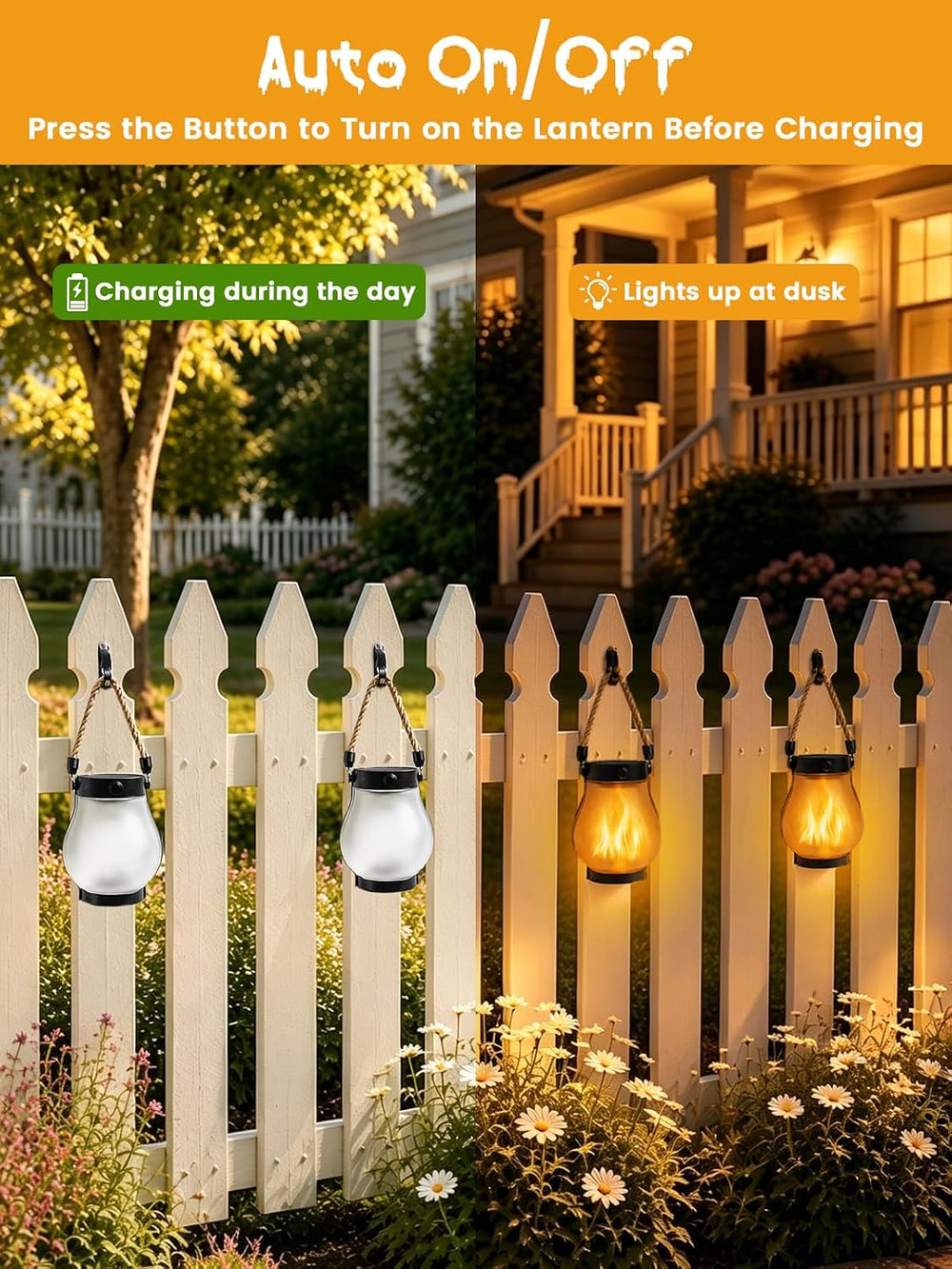 4 Pack Solar Lanterns Outdoor Waterproof Hanging Flame Halloween Lights