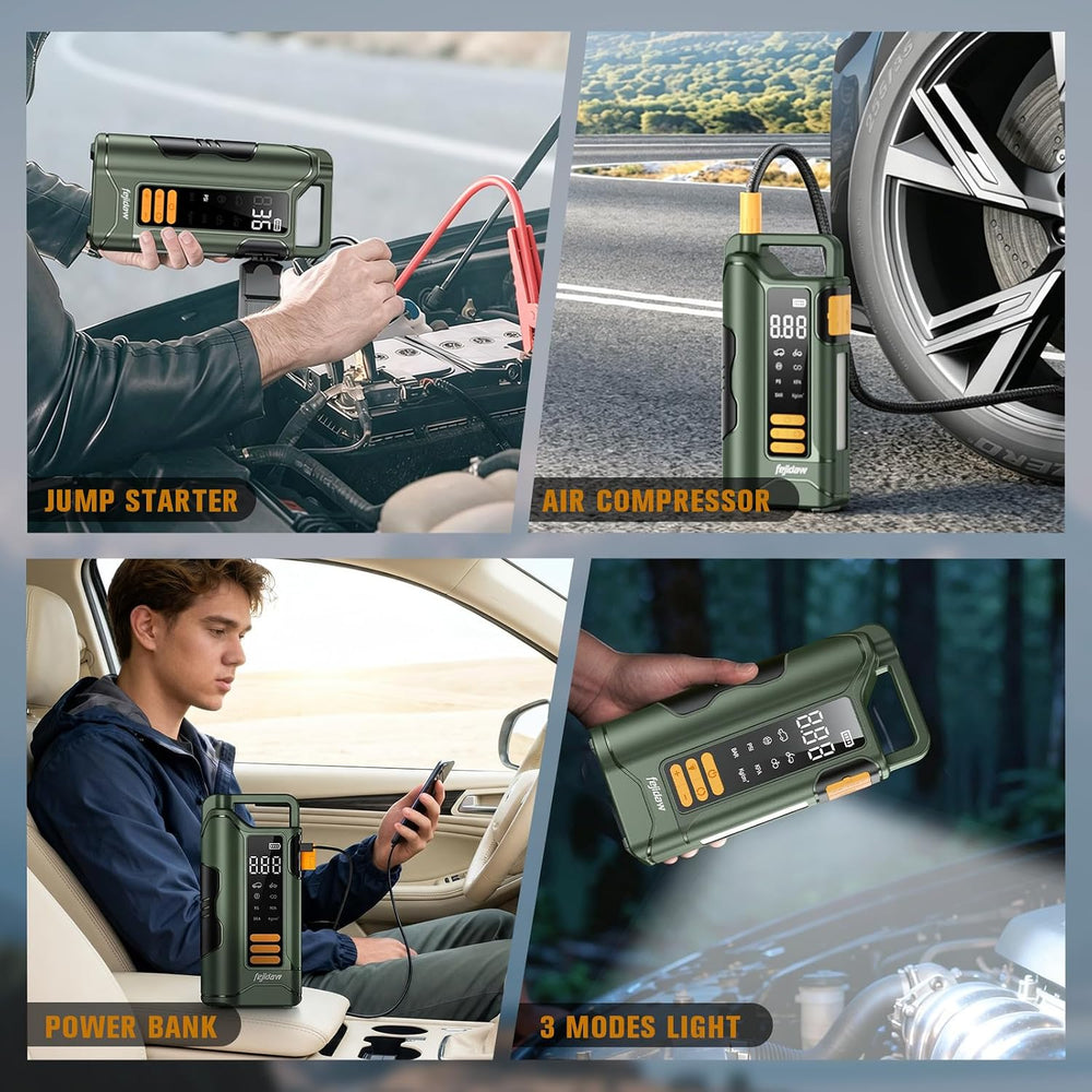 6000A Jump Starter with Air Compressor, 160PSI, 20000mAh, Car for 10L Gas/8L ...