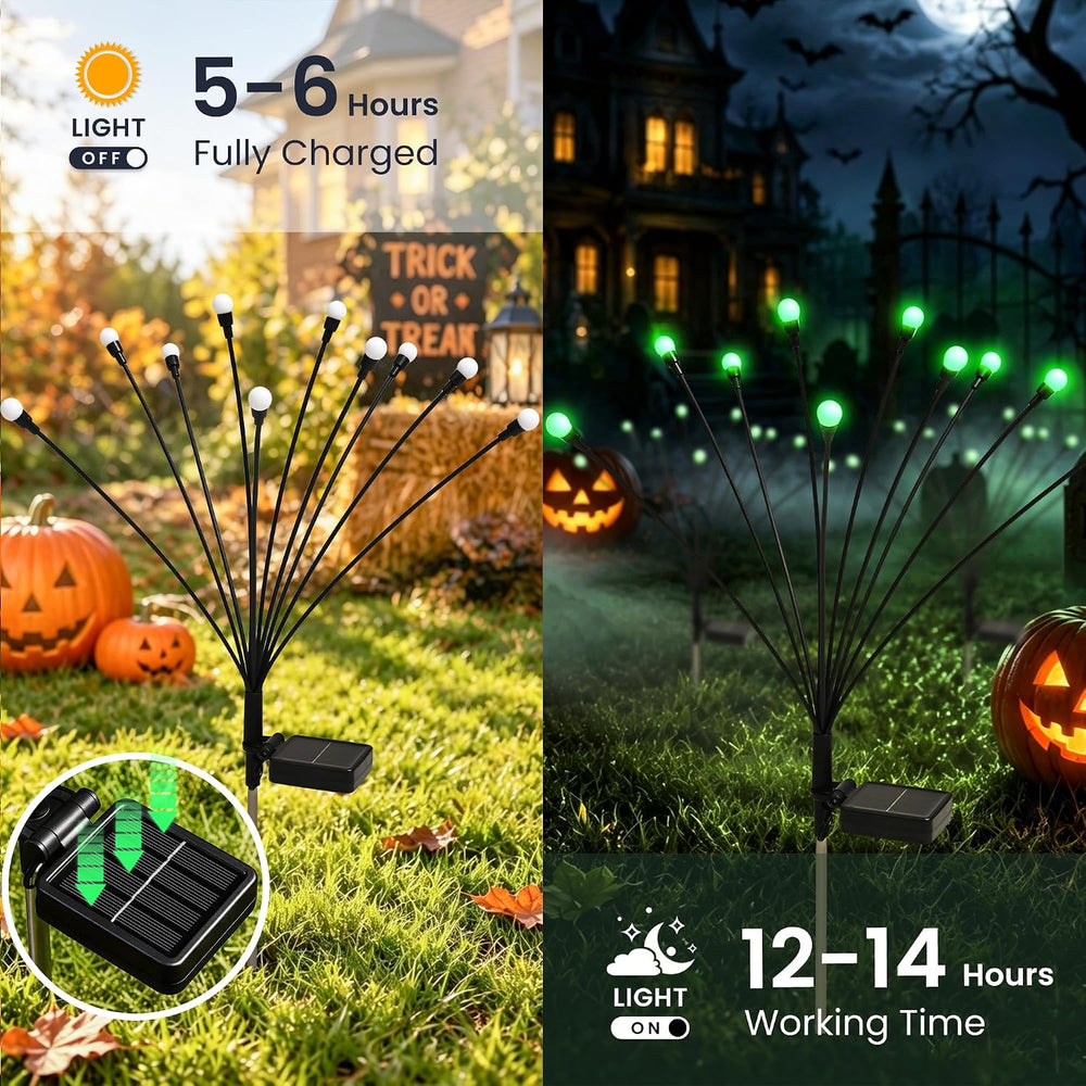Solar Halloween Lights(6Pack 60LED), Green Outdoor Halloween Decor