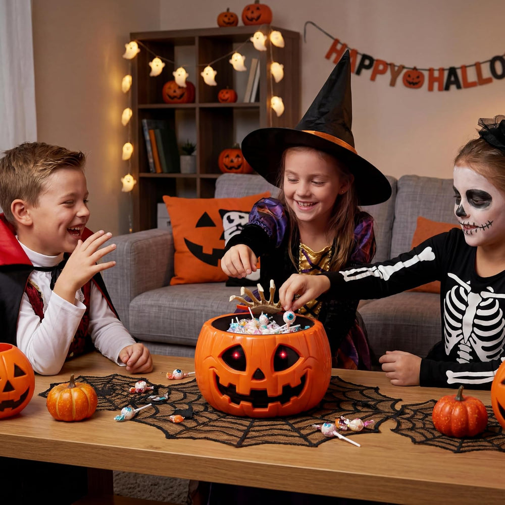 JOYIN Halloween Decorations Animated Skull Pumpkin Candy Bowl, Light-Up Skull...