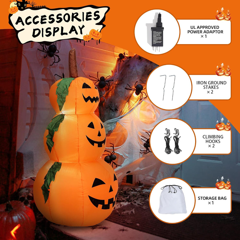 4FT Halloween Inflatable Pumpkins Decor Blow up Pumpkin Stacked Halloween Dec...
