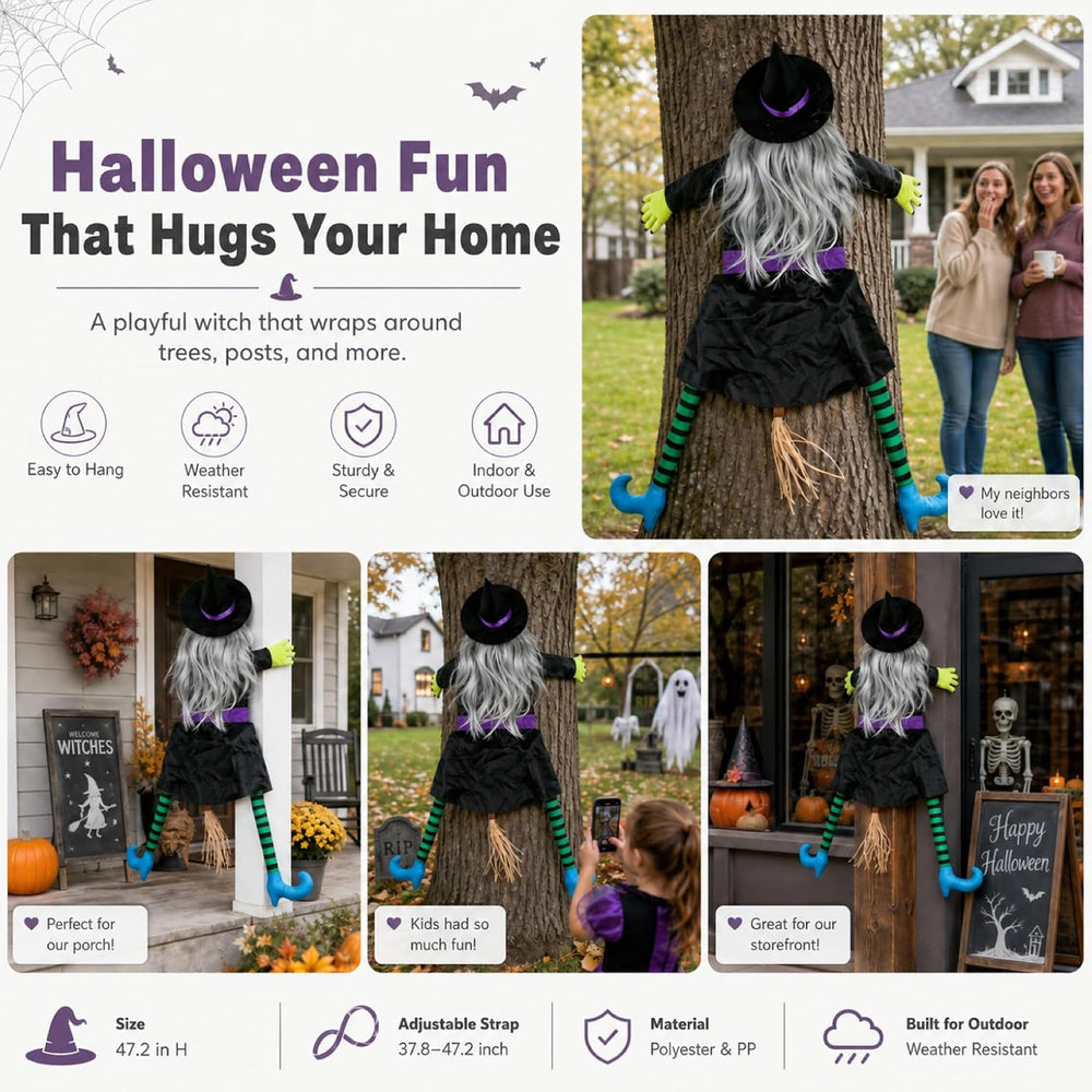 Halloween Decoration Outdoor, Tree Hugging Witch with Silver Gray Hair