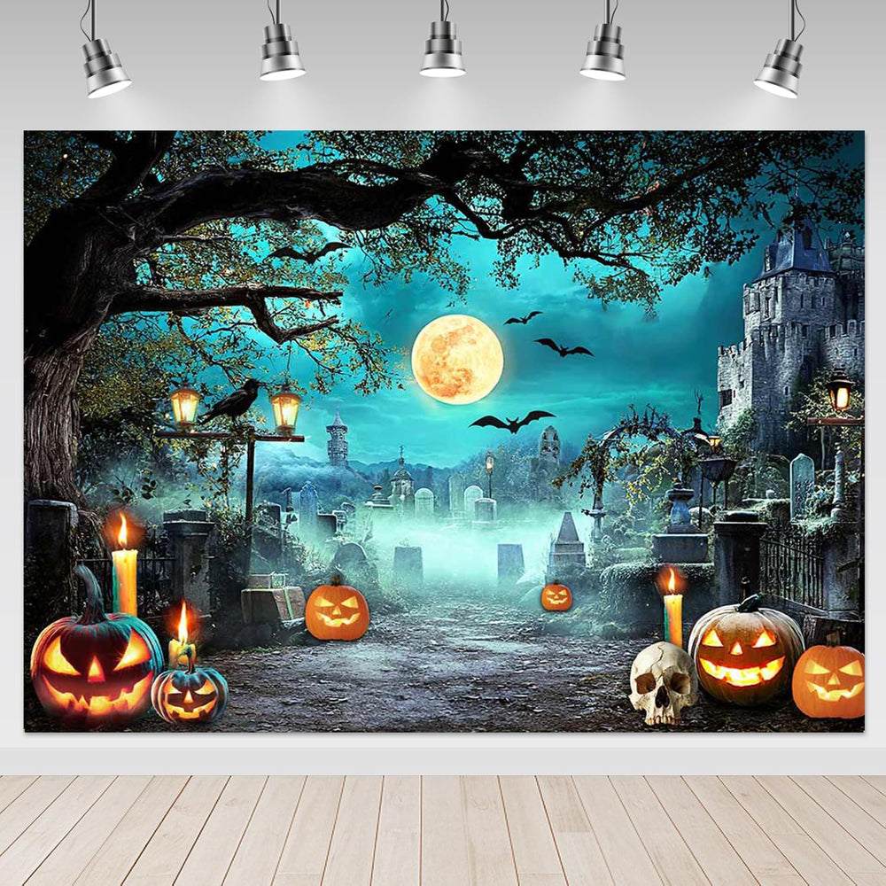 Mocsicka Halloween Photography Backdrop Scary Night Cemetery Background Grave...