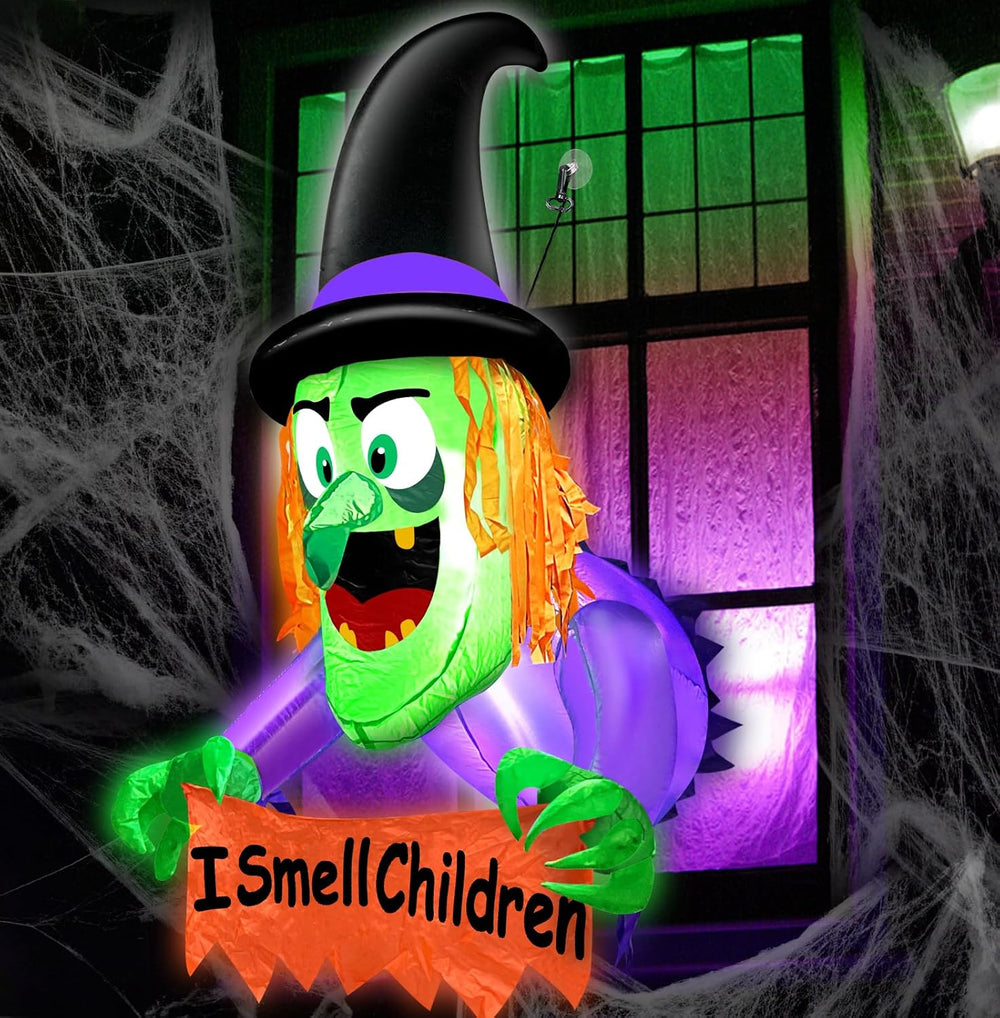 3.5 FT Halloween Inflatable Witch Broke Out from Window Blow Up