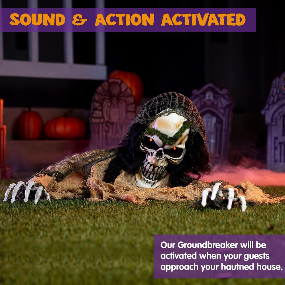 JOYIN Halloween Decoration Outdoor Animated Zombie Groundbreaker, Light-up Sk...