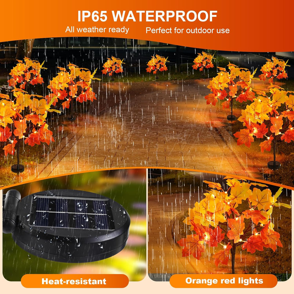 4Pack Fall Solar Lights Outdoor Decorative, Waterproof 80Led Orange Fall Ligh...