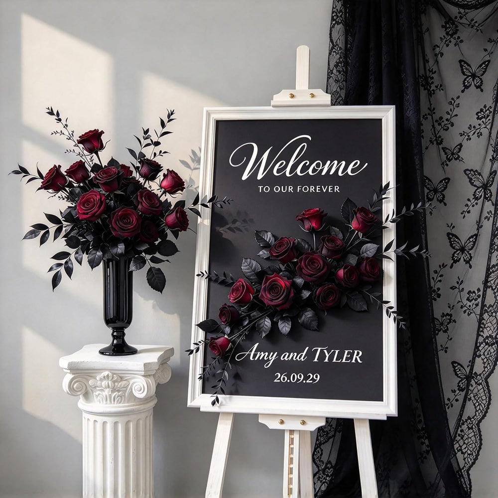 DoubleWood Halloween Artificial Silk Roses, 24Pcs Black Burgundy Flowers