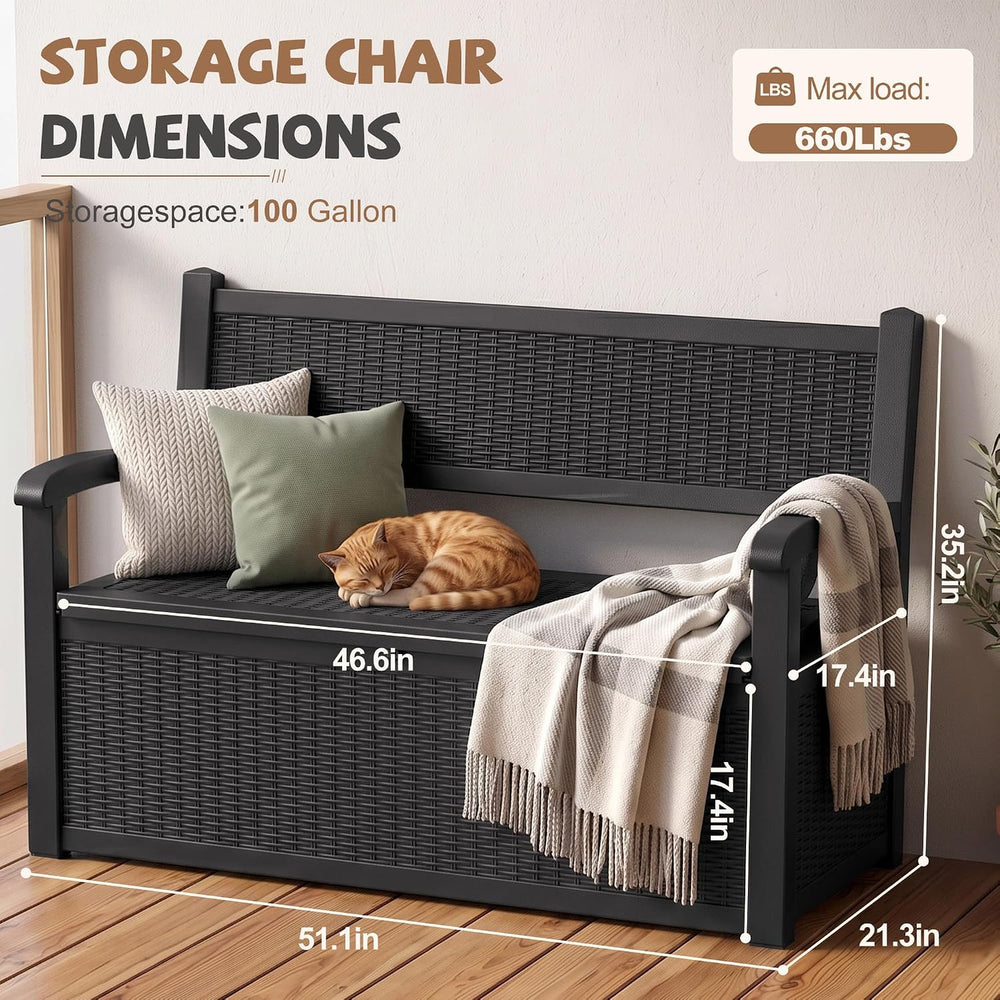 EFU Outdoor Bench Storage Deck Box,130 Gallon Waterproof Wicker