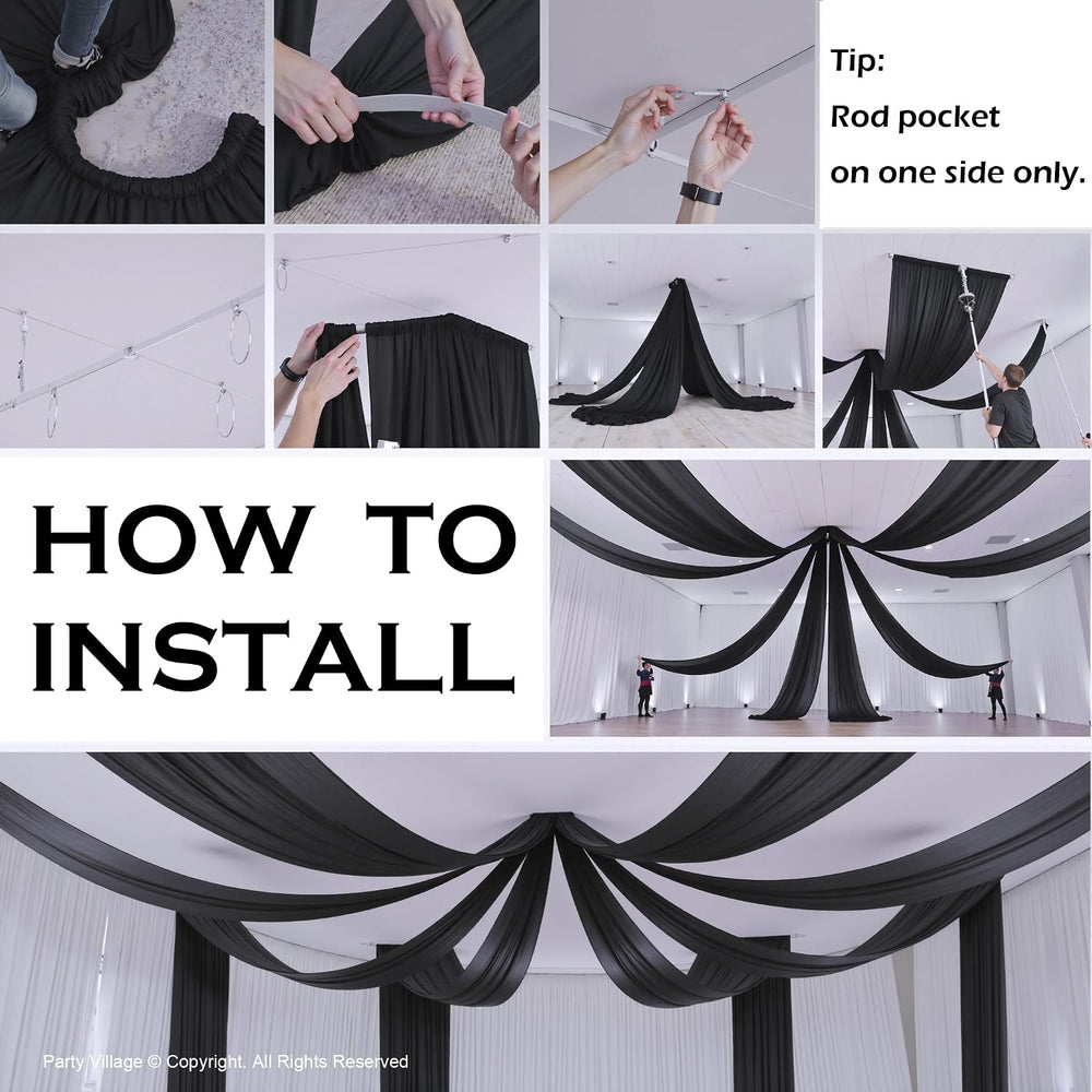 2 Panels 5ft(W) x 20ft(L) Black Ceiling Drapes for Halloween Parties