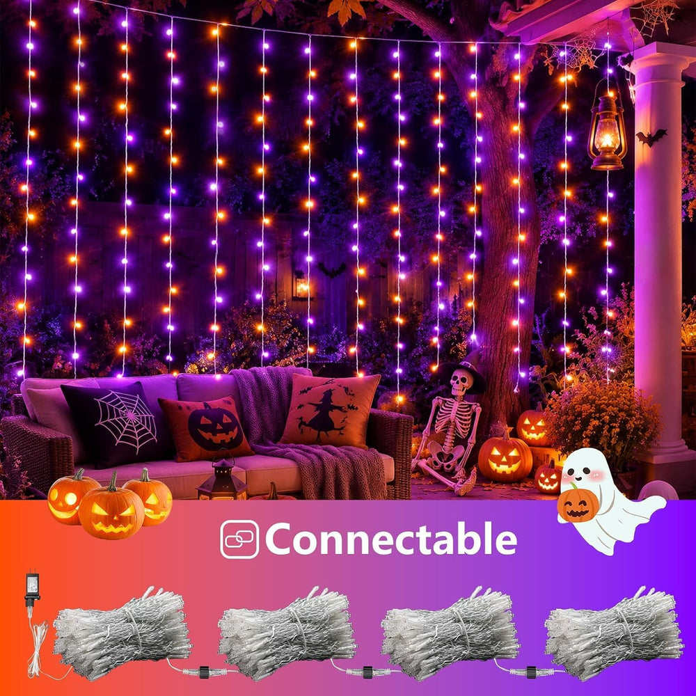 YEGUO 300 LED Orange and Purple Halloween Lights, Curtain Lights Plug in, 8 M...