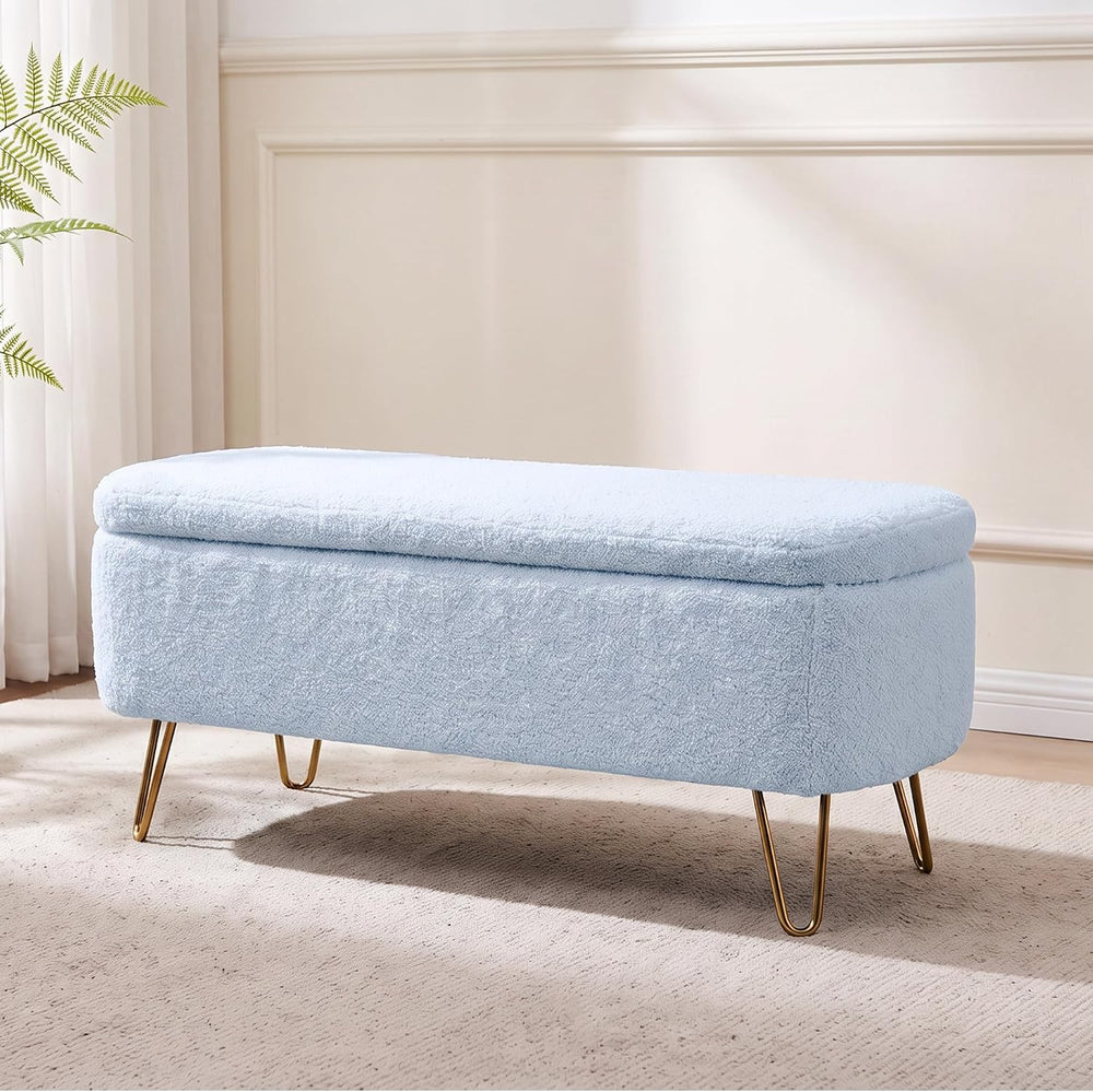 End of Bed Storage Bench for Bedroom, Small Boucle Storage Ottoman for Living...