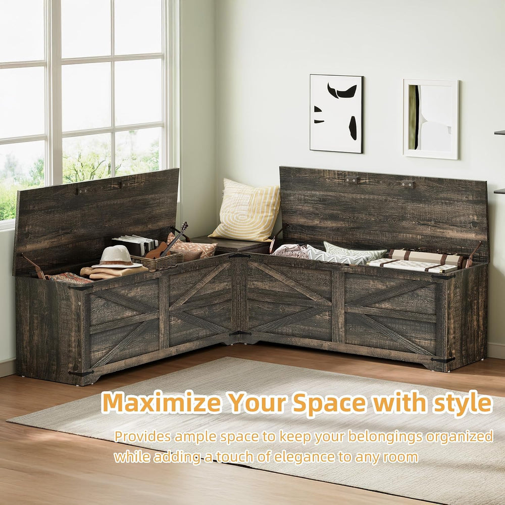 DWVO L-Shaped Storage Bench, 18" High Corner Dining Bench