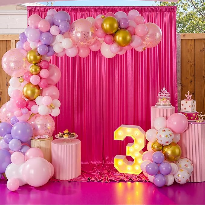 10x10ft Shimmer Hot Pink Sequin Backdrop Curtain for Parties, Thick Wrinkle F...